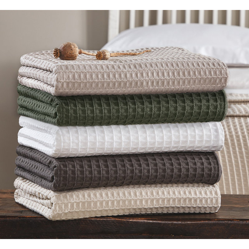 Hotel Waffle Blanket Bedspread, 225 x 250cm Bedspread, Khaki