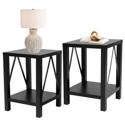Farmhouse Nightstands With Storage Shelf, Rustic Nightstand, A-Design Side Tables For Living Room, Bedroom, Apartment