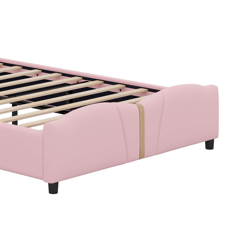 Lit plateforme tapissier avec tête et pied de lit en forme de papillon, Rose clair, Grand