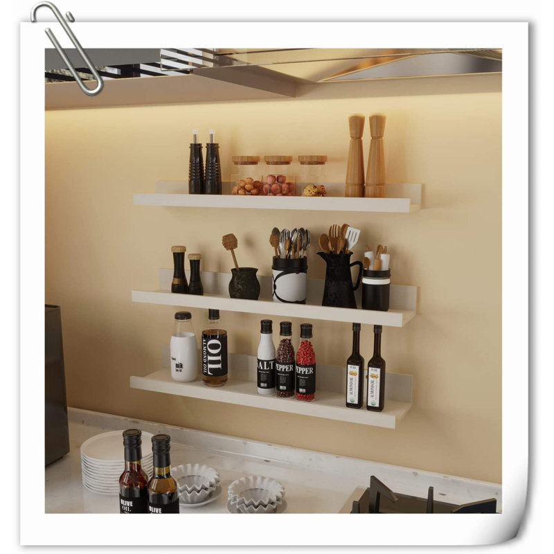 Chakera 3 Piece Wood Floating Shelf, Beige