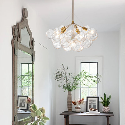 Glass Bubble Ball Chandelier, 6-light Dia 24“ Mid-century Blown Glass Wirewound Light Fixture 