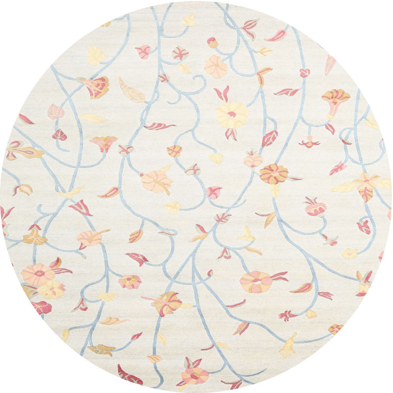Tapis floral crème / brun / gris, Rond 6 pi