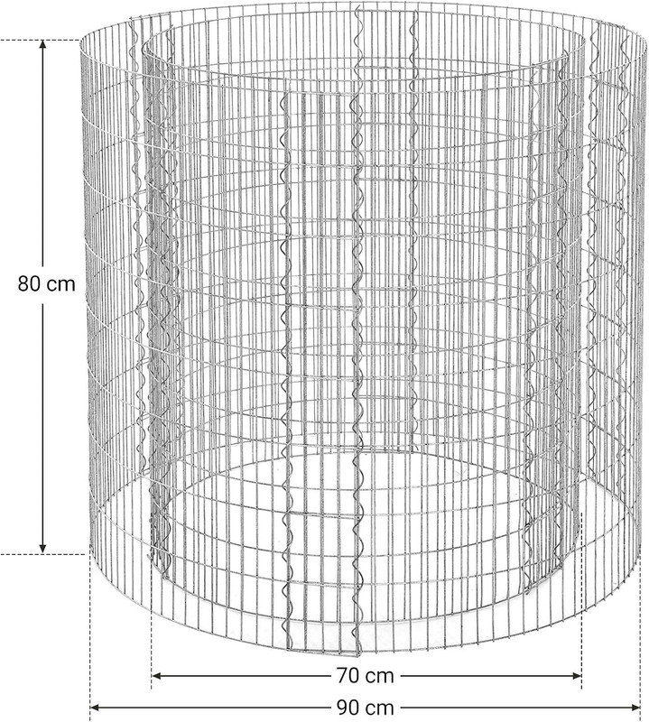 Gabion, round, gabion basket, stone basket made of metal, 2.5 x 10 cm close-meshed grid, wire fence made of galvanized steel, rust-proof, 90 x 80 cm, silver