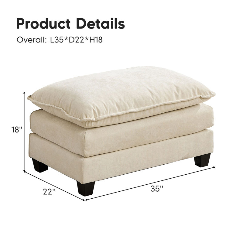 Grid Modular Ottoman for Sectional Sofa, Chenille Comfy Upholstered Furniture for Living Room, Beige