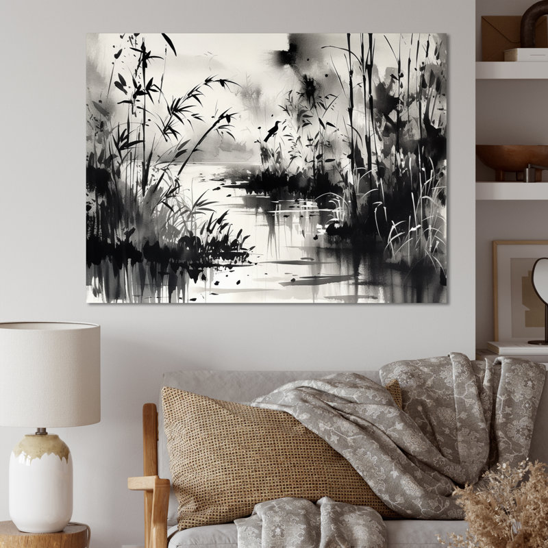 «Black and White Asia Streams», reproduction sur toile, H 12 po x l 20 po x P 1 po, Toile tendue