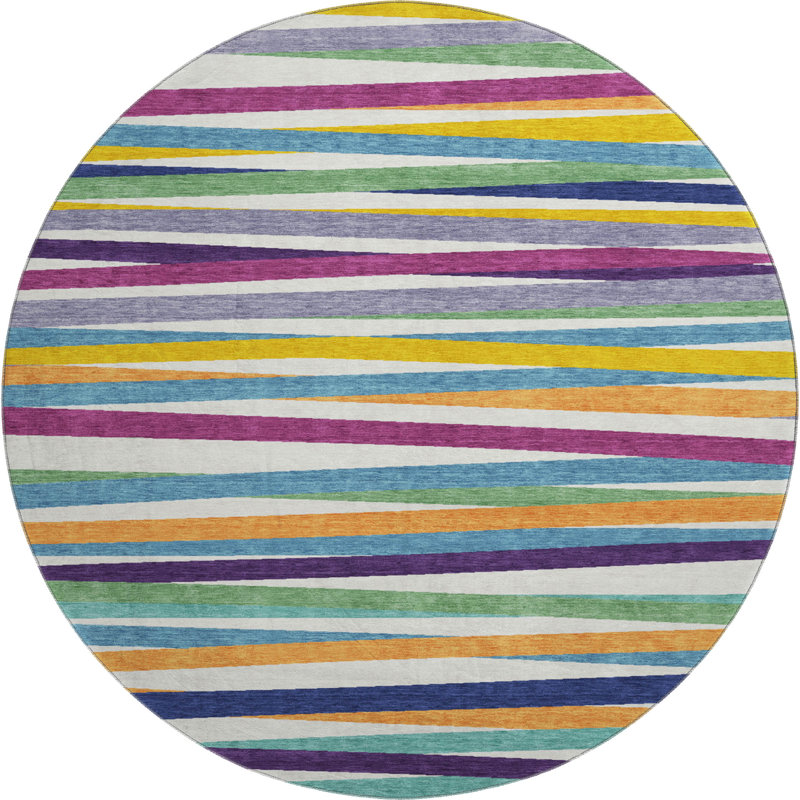 Premium Machine Washable Lyndhurst AMF997 Stripes Rug, Round 8'