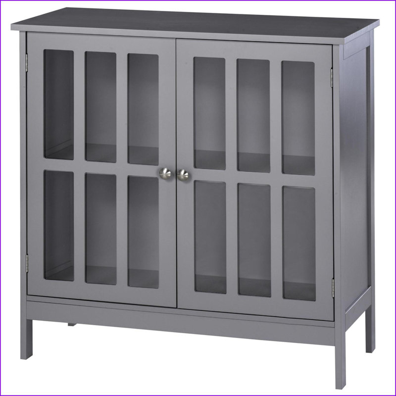 Buffet avec 2 portes | Armoire de rangement en bois aggloméré gris | Polyvalent | Base surélevée