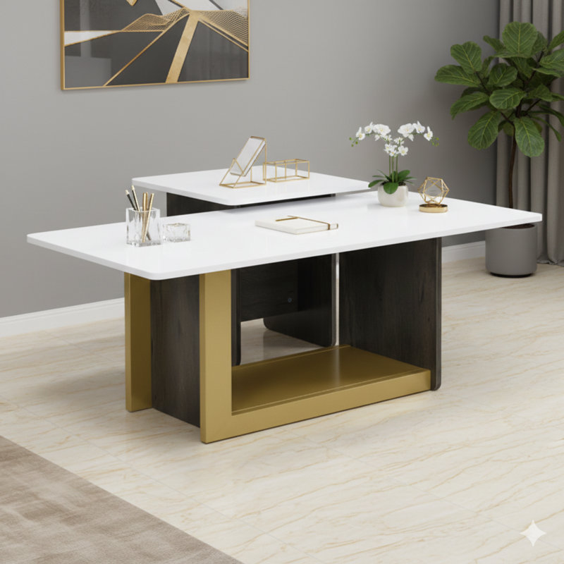 Ensemble de luxe moderne de deux petites tables basses carrées, avec des plateaux spacieux, des tables centrales ou de bout pour les salons