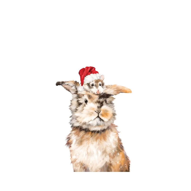 Christmas Hamster And Rabbit by Big Nose Work - Wrapped Canvas Print, 66.04 cm H x 45.72 cm W x 1.91 cm D