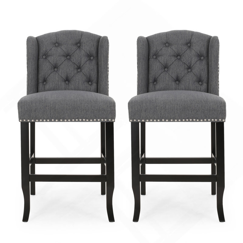 Tabouret de comptoir contemporain capitonné à oreilles 27 pouces, ensemble de 2, Gris anthracite