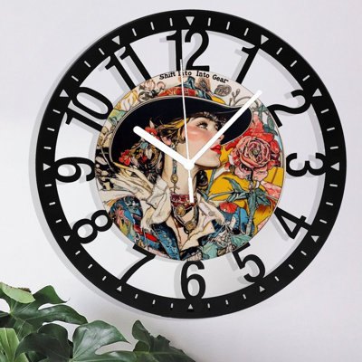 Metal Wall Clock for Living Room -10" Shift Into Into Gear  Hat Roses Silent Non Ticking,Battery Operated, Antique Clocks for Farmhouse,Bedroom,Kitchen - Arabic Numerals