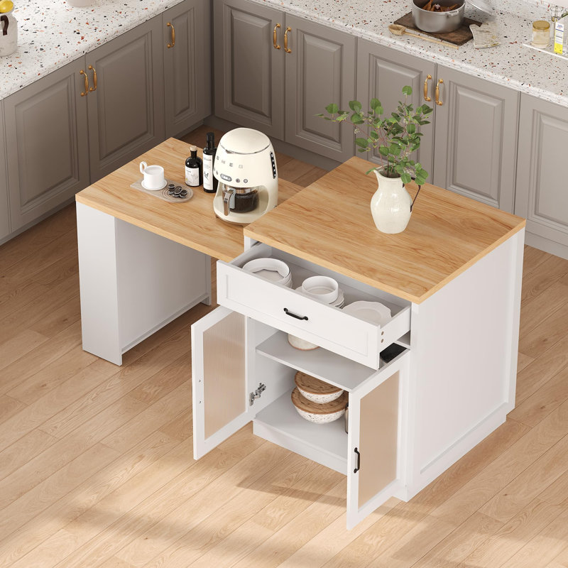 Modern 73 Inch Kitchen Island Cart with Foldable Table and Charging Station Rolling Mobile Storage Cabinet with Drawer
