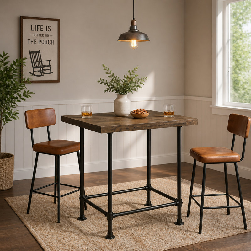 Table bistro 35,4 po, comptoir à café avec plateau en bois et plateau en bois