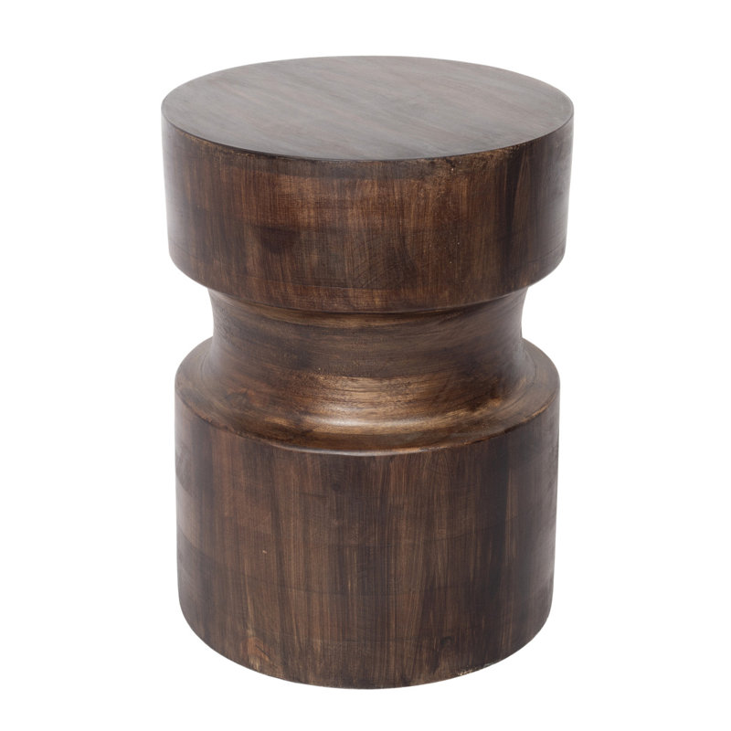 16" Brown Solid Wood Drum End Table