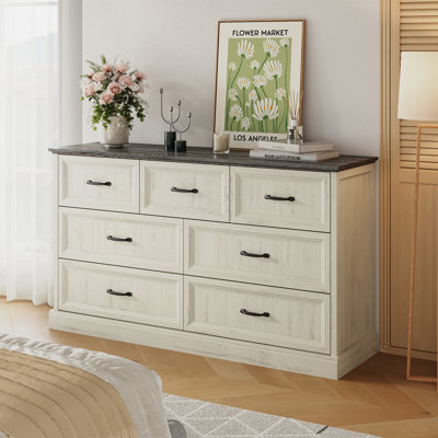 Farmhouse 7 White Drawer Dresser,TV Stand for Living Room,Bedroom Dresser,Wood Rustic Chest of Drawer
