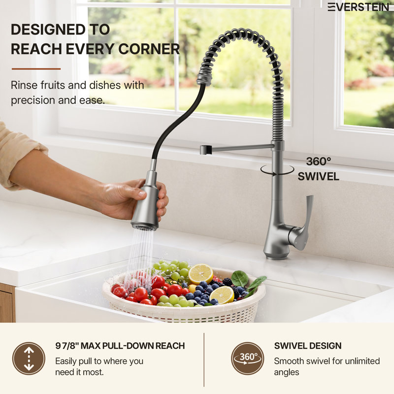 Commercial-Style 2-Function Pull-Down Single-Handle Kitchen Faucet, Stainless Steel