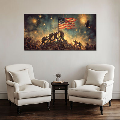  Drapeau américain, impression sur toile patriotique du 4 juillet, image d'aigle de soldat, impression d'affiche de feux d'artifice modernes, décoration murale du 4 juillet pour art du drapeau américain 48 po x 24 po