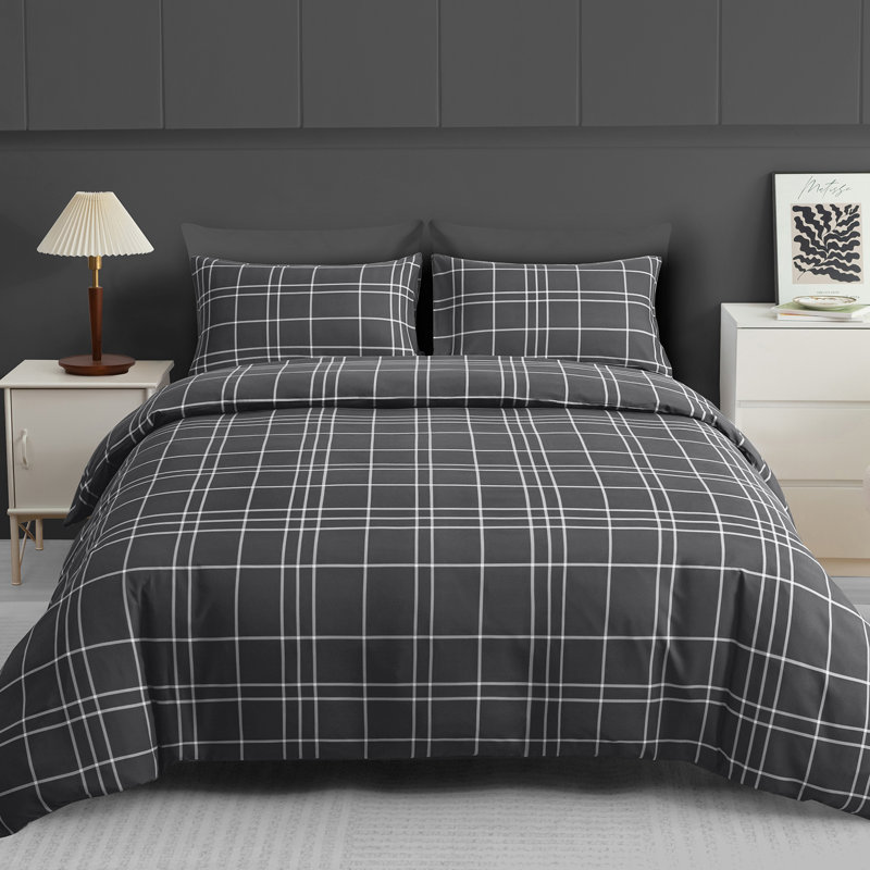 Microfiber Chequered Duvet Cover Set, Kingsize