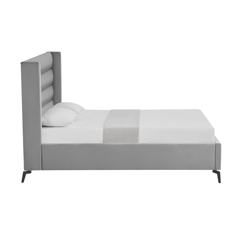 Lit plateforme capitonné à profil bas, Très grand, Velours gris clair