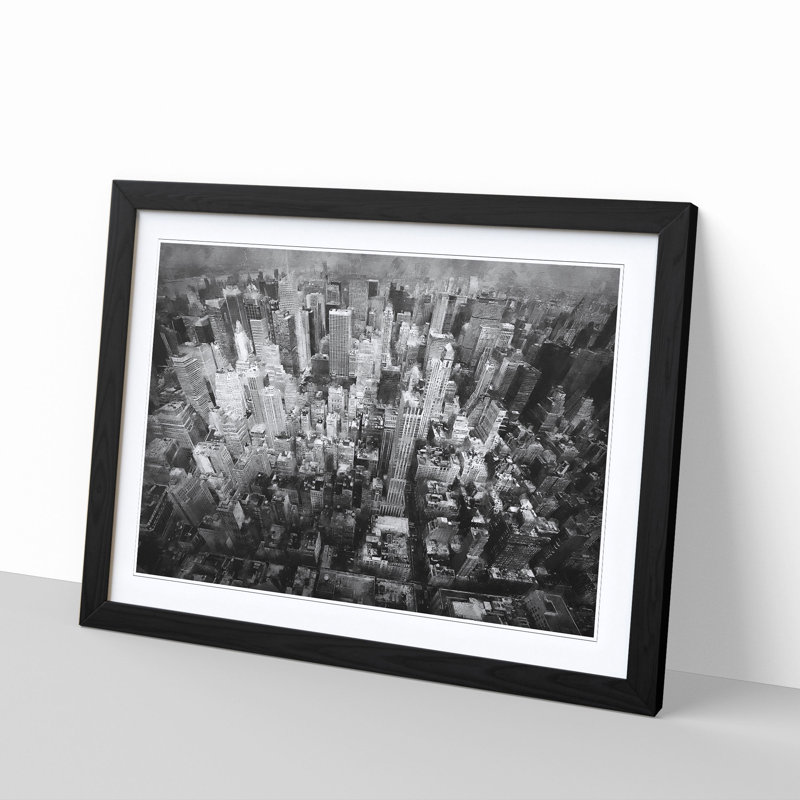 Birds Eye View Of New York City Painting Framed Print, 62cm H x 87cm W x 2cm D, Black