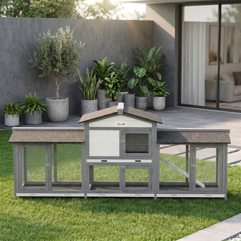 Large Rabbit Hutch 2Tier Wooden Ramp 230 x 53 x 935cm Light Grey
