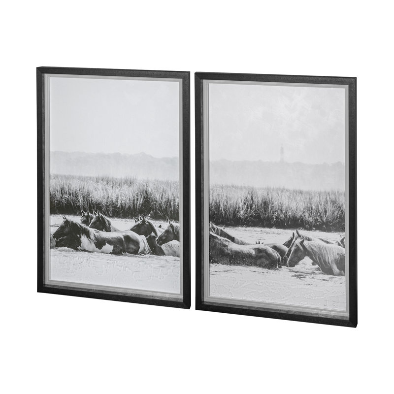 Water Horses III 1 by PH Burchett a Hand Embelished Textured Framed Art Print Matted under Glass