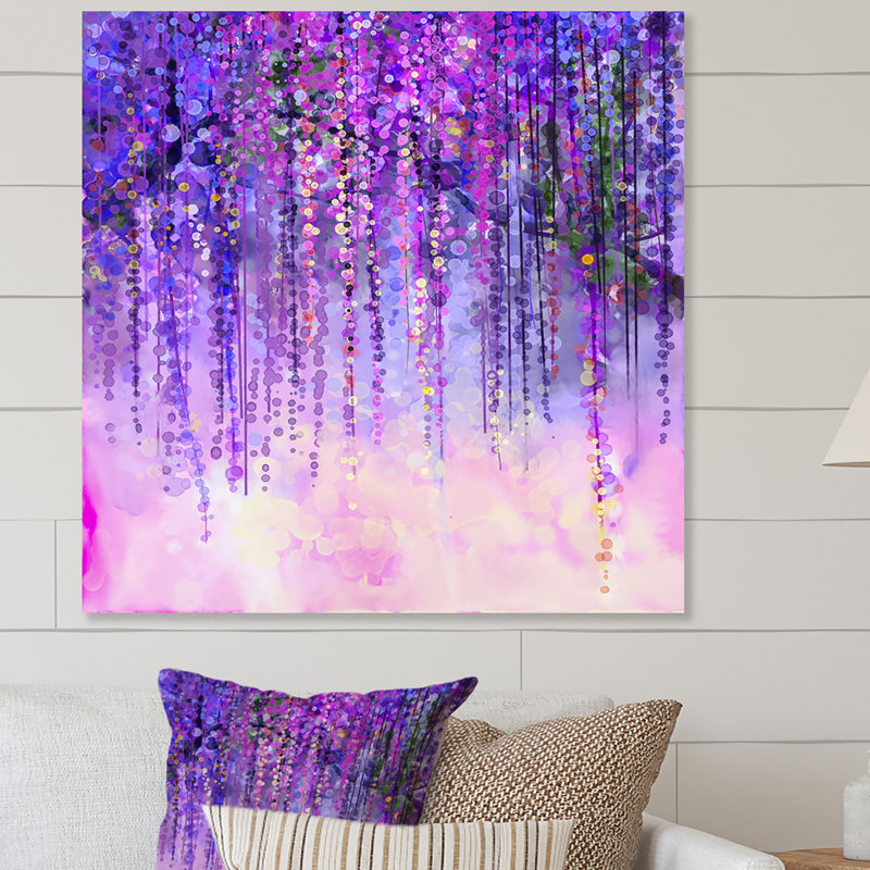 Printemps fleurs mauves arbre Wisteria en fleur - œuvre d'art traditionnelle sur toile, H 36 po x l 36 po x P 1,5 po