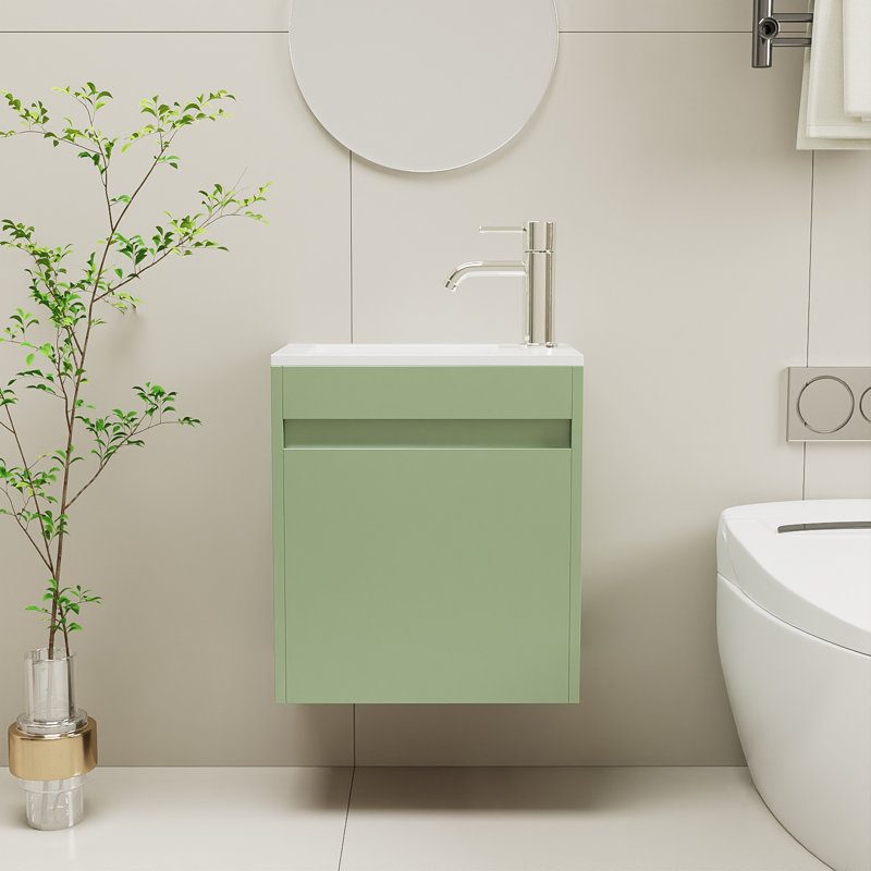 16” Bathroom Vanity Sink Combo For Small Space Wall Mounted Cabinet Set, Mint Green