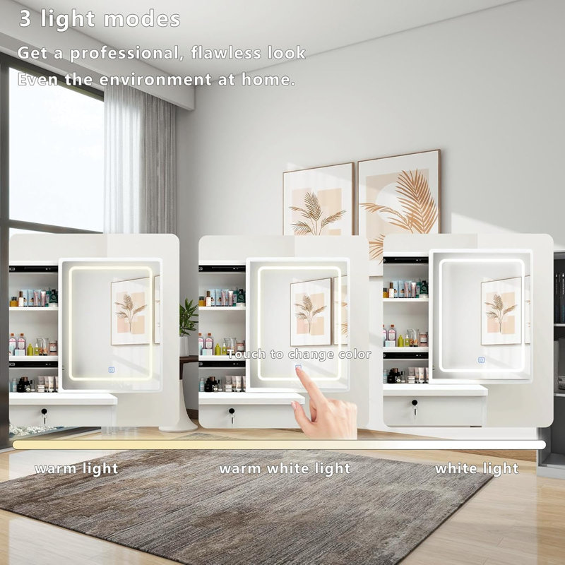Vanity Desk with Sliding Mirror and Lights