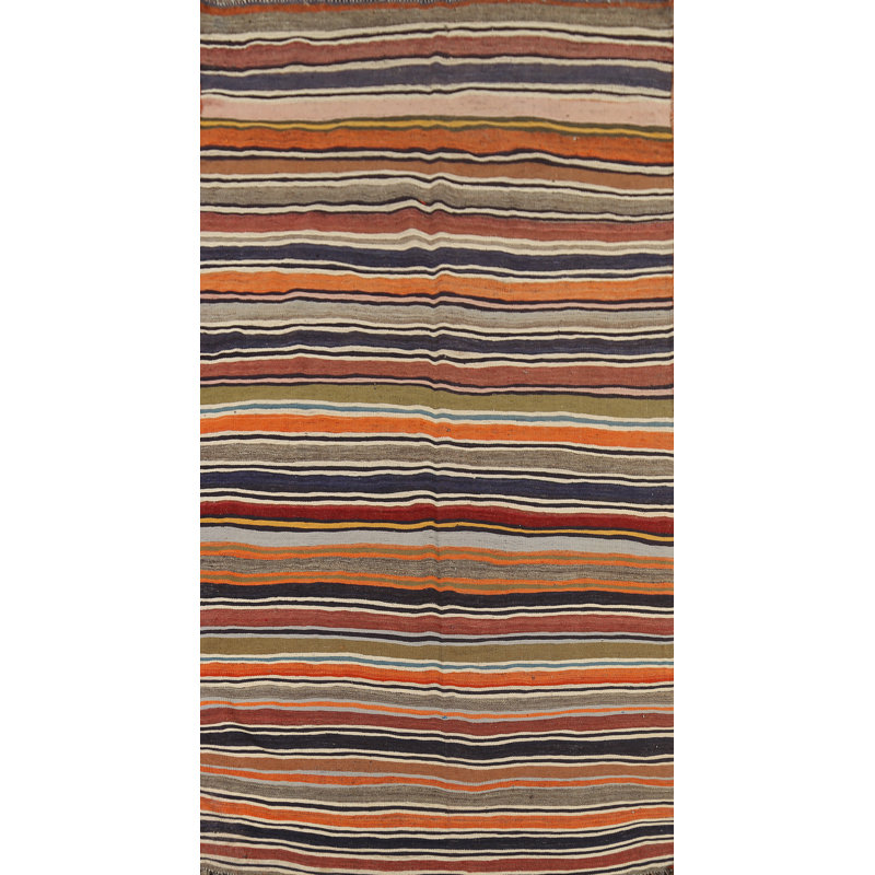 Tapis rayé en laine Kilim 5 x 5