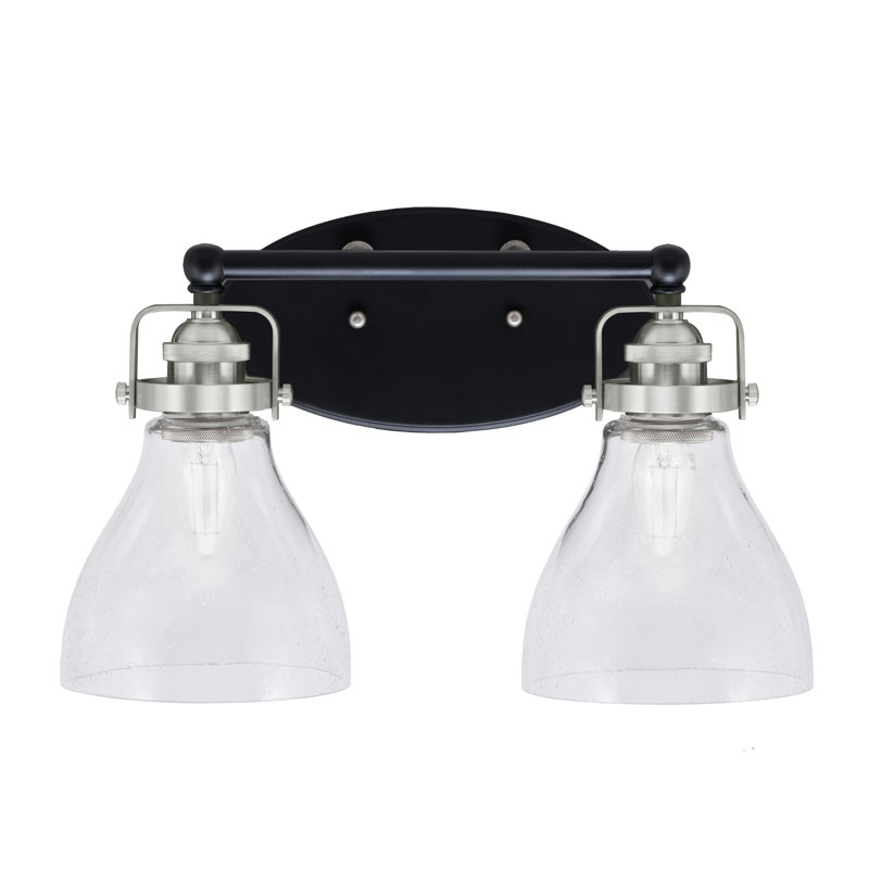 Barre d'éclairage de salle de bain 2 lumières avec verre à bulles 6,25 po Easton, Noir mat/nickel brossé