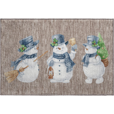 Premium Machine Washable Ingrassellino AMF1826 Happy Snowmen Holiday Rug