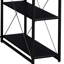 Bureau noir avec tablettes ouvertes, idéal pour le bureau - Grand espace de rangement avec 1 tiroir et 8 compartiments. Structure robuste en bois et en métal, avec passe-câbles intégré et design élégant.