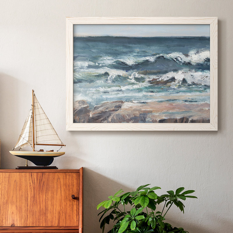 " Ocean Breakers II ", White Single Picture Framed, 18" H x 26" W x 1.5" D