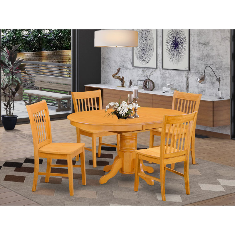 Ensemble de 5 pièces pour 4 pièces comprenant une table à manger ovale avec rallonge papillon et 4 chaises de salle à manger, 42 x 60 pouces, chêne