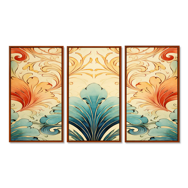 Percival - ensemble de reproductions d'art mural fleurs, H 40 po x l 60 po x P 1 po, Cadre flottant brun