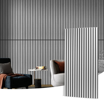 4Pcs 23.6" x 47.24" Wood Look Acoustic Slat Wall Paneling,Sound proof 3D Wall Panels (31 sq.ft./Case)