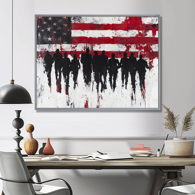 Laerica - Patriotiste américain, art mural, H 12 po x l 20 po, Reproduction avec cadre flottant, Argent argent