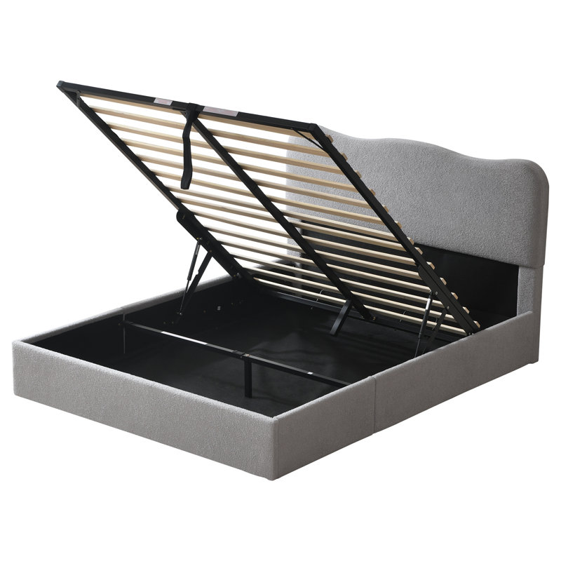 Lit plateforme tapissier Bensu Boucle, Grand, Gris clair