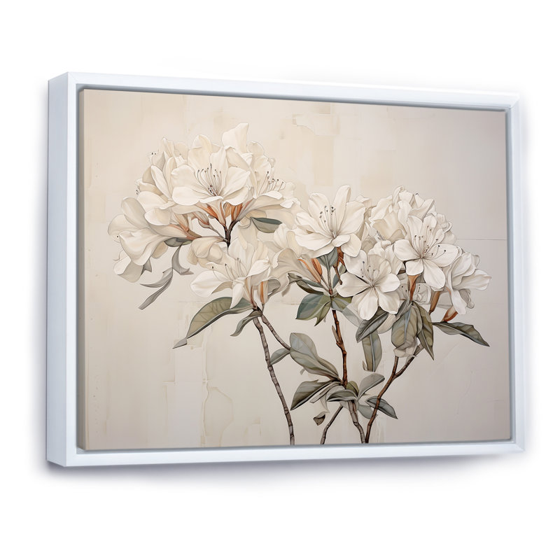 Rhododendron sobre et sobre, H 30 po x l 40 po x P 1,5 po, Cadre flottant blanc