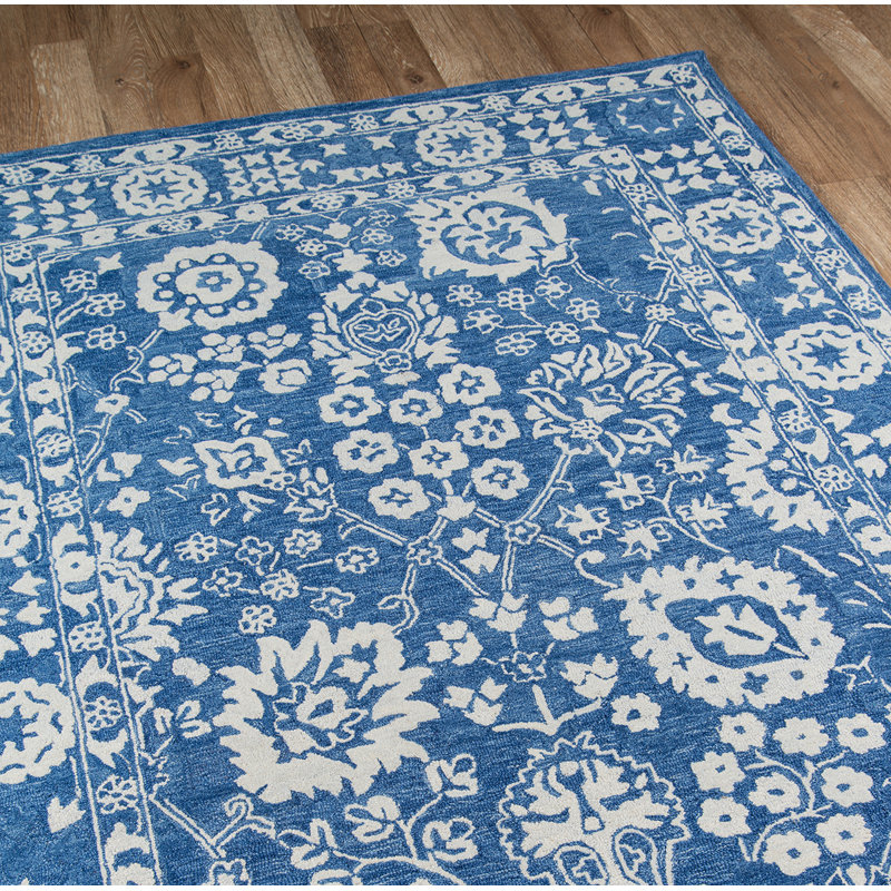 Hand-Tufted Blue Wool Rectangular Area Rug 3'6" x 5'6"