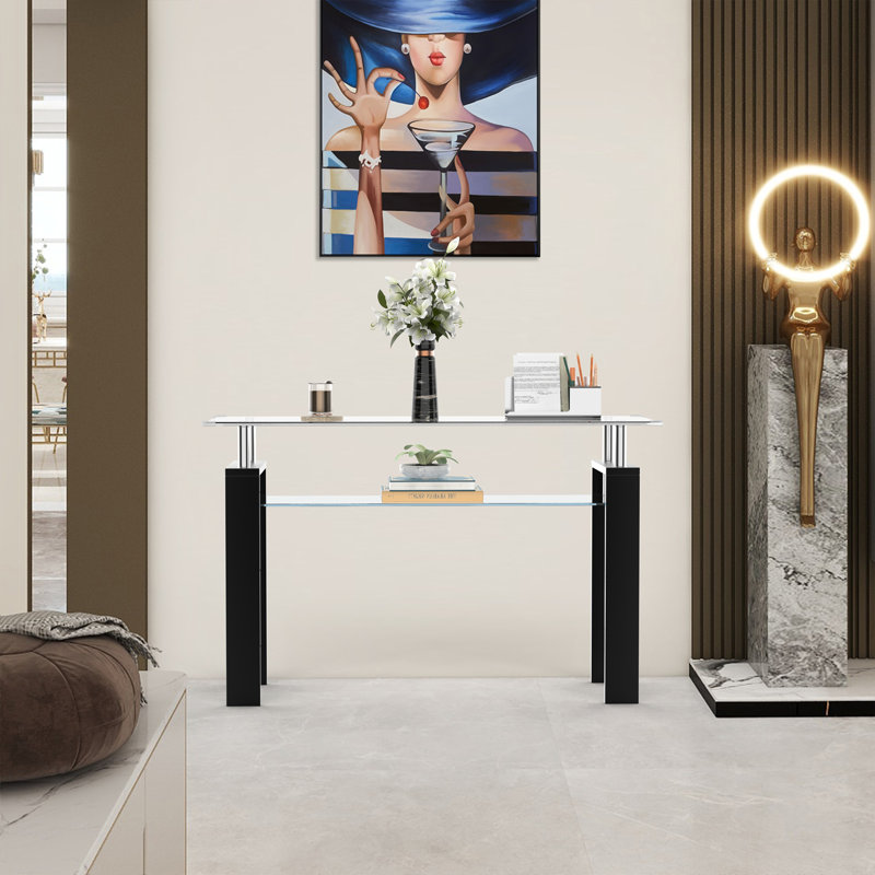 Nickelsville 47.2'' Glass Top Console Table, Black