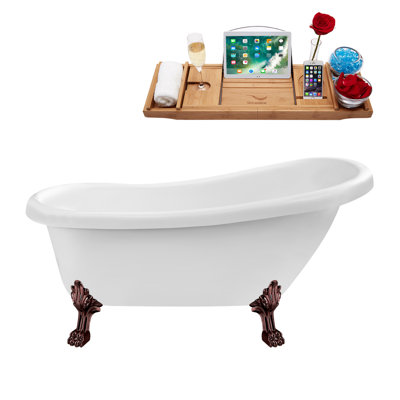 Baignoire de trempage sur pattes 61 "avec drain, pattes et plateau en bambou 61" Streamline