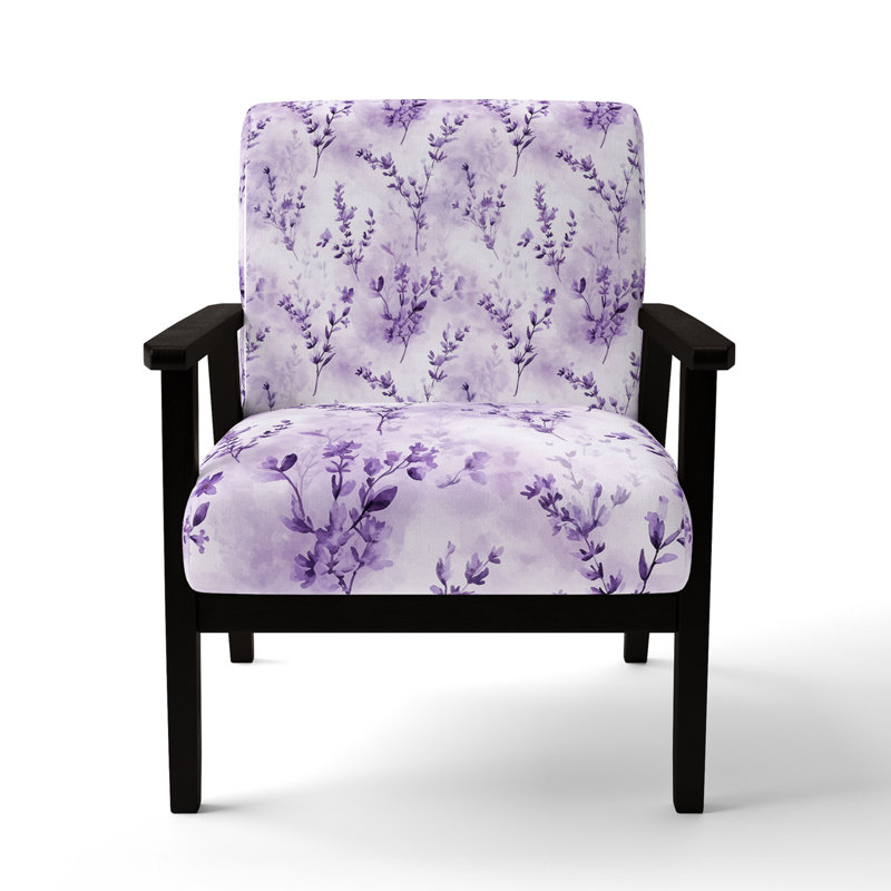 Chaise d'appoint Country Farmhouse - Fauteuil mauve lavande brise, Accoudoirs carrés noirs