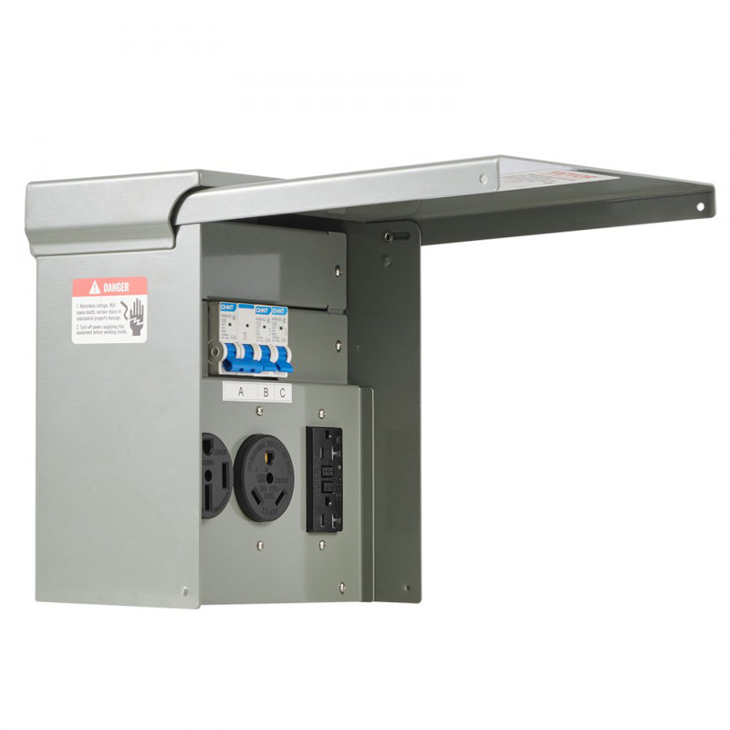 Panneau de prise de courant temporaire Panneau électrique de véhicule récréatif 20 30 50 Amp Box
