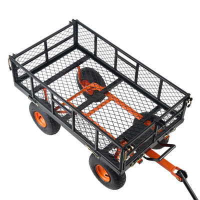 Dump Cart, Metal Garden Dump Cart With Easy To Assemble Frame, Dump Wagon With 2-In-1 Convertible Handle, Utility Wheelbarrow 400 Lbs Capacity, 10 Inch Tires