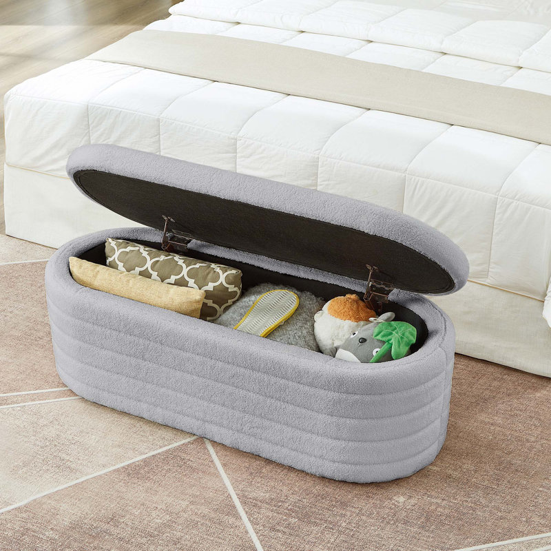 Banc de rangement moderne avec repose-pieds ovale et rembourré pour chambre à coucher, salon et vestibule, Gris