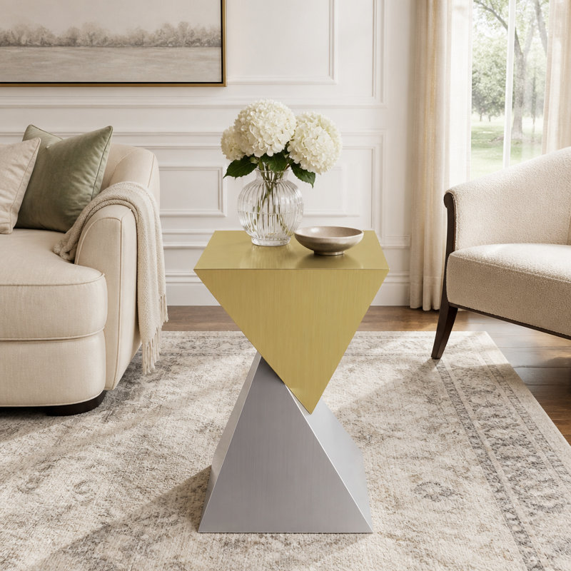 Table de bout moderne en acier inoxydable avec finition brossée