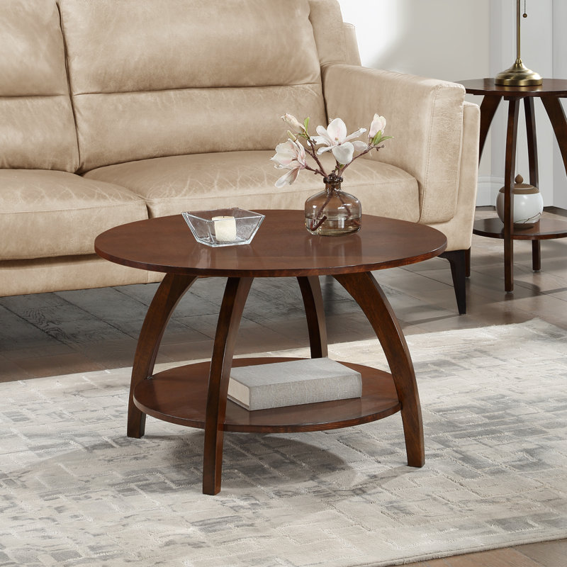 Stacie Round Coffee Table with Shelf, Espresso