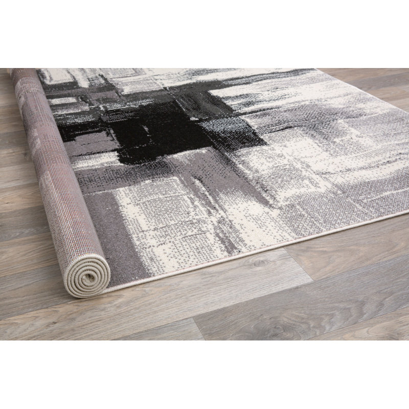 Doucette Abstract Cream/Black/Gray Area Rug, Runner 2' x 7'